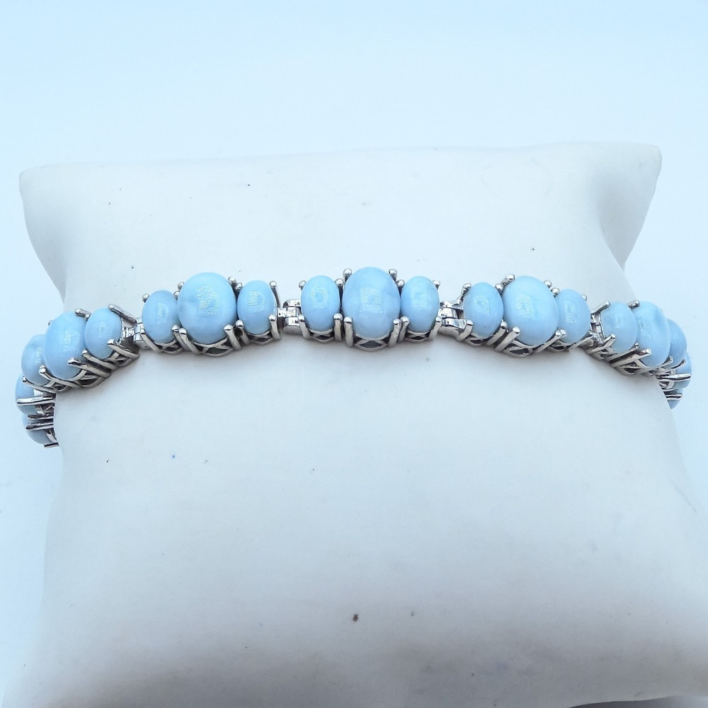 D'Joy Platinum Over Sterling Silver 925 Blue Larimar 29.5ctw Tennis Bracelet 7"